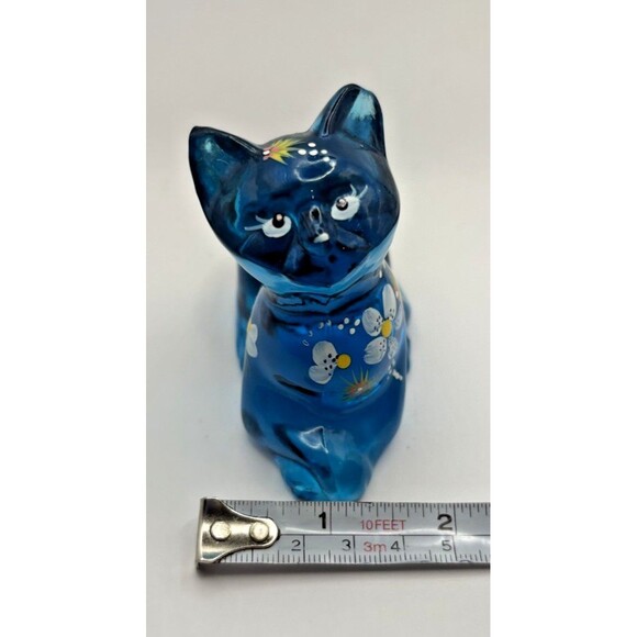 Fenton Perky Aqua Blue Hand Painted Signed Cat No Sticker Used - Picture 12 of 15